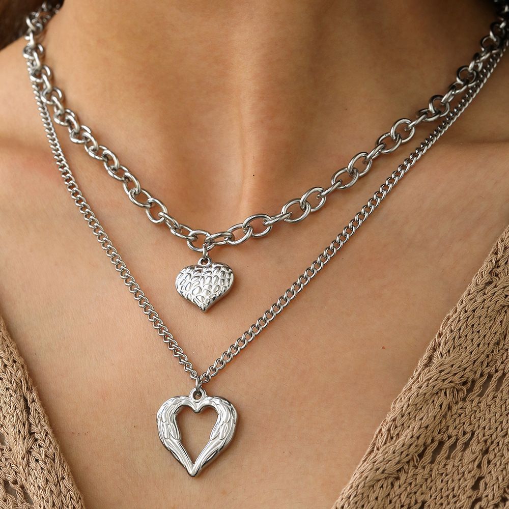 2Pcs Silver Heart Necklace - Image 2