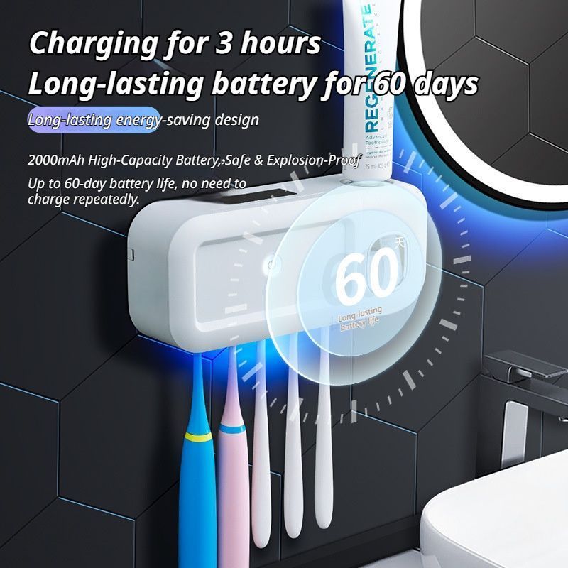 White No-Drill UV Toothbrush Holder - Image 3