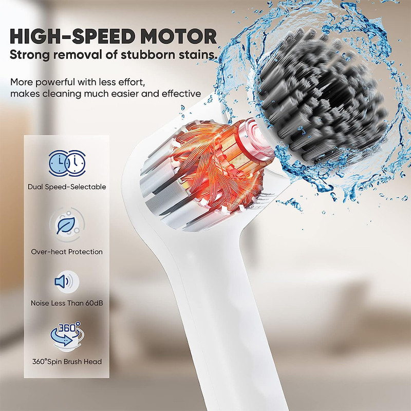 Cordless Electric cleaning brush spin scrubber with 4 replaceable heads for kitchen & bathroom - Image 4