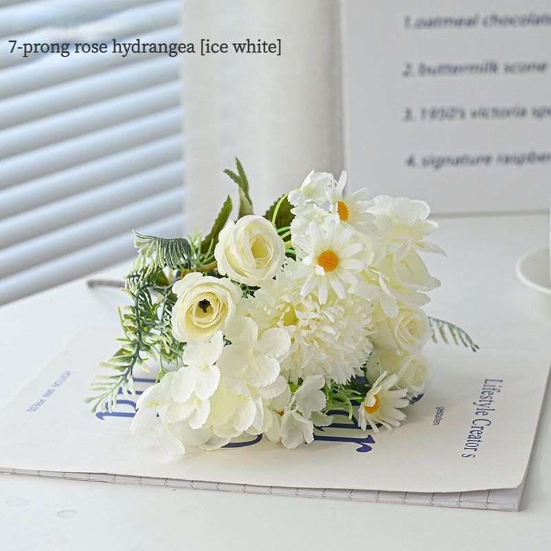 7-Branch Handheld Artificial Bouquet | Ins-Style Spring Romance, Long-Lasting Healing Little Happiness/7-prong rose hydrangea [ice white] - Image 1