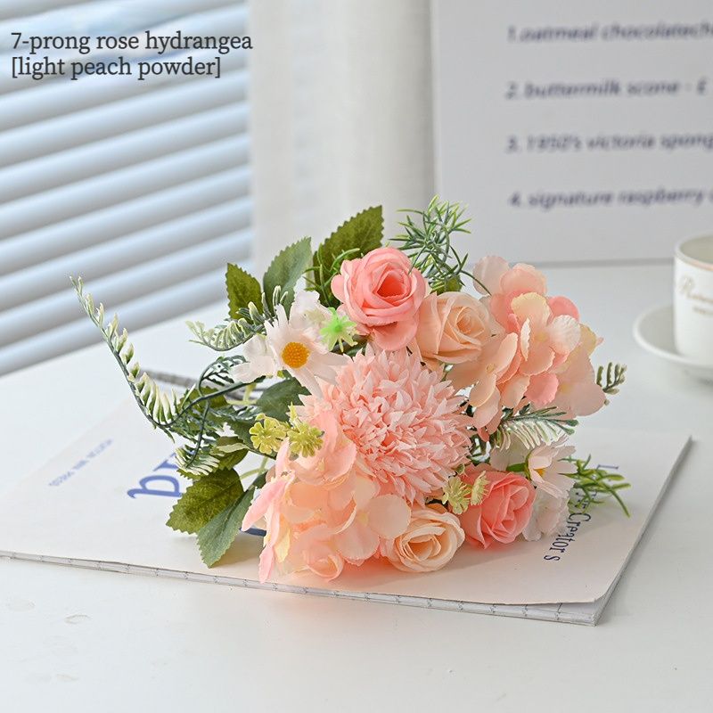 7-Branch Handheld Artificial Bouquet | Ins-Style Spring Romance, Long-Lasting Healing Little Happiness/7-prong rose hydrangea [light peach powder] - Image 1