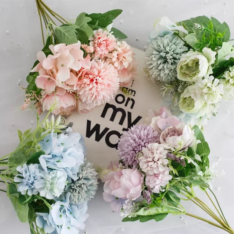 7-Branch Handheld Artificial Bouquet | Ins-Style Spring Romance, Long-Lasting Healing Little Happiness/7-prong rose hydrangea [light peach powder] - Image 3