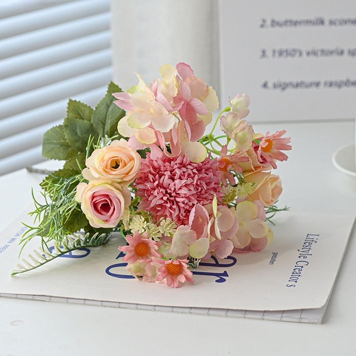7-Branch Handheld Artificial Bouquet | Ins-Style Spring Romance, Long-Lasting Healing Little Happiness/7-prong rose hydrangea [Hot Orange] - Image 5