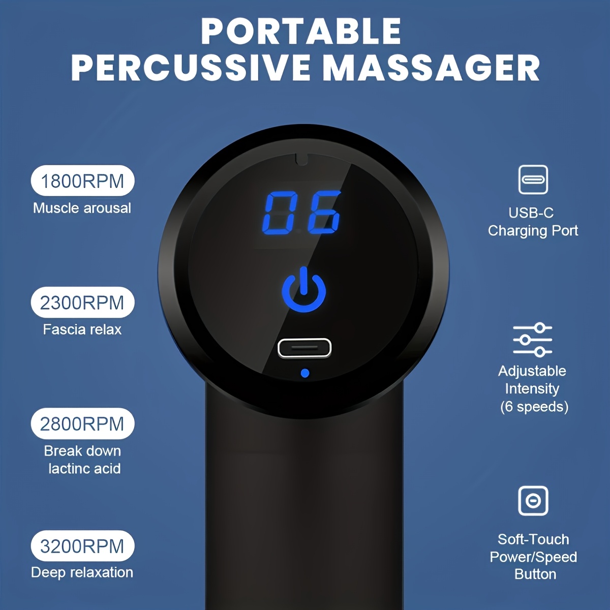 **Portable Deep Tissue Massager | 6-Speed & 4 Heads & 15-Min Timer｜Professional Muscle Recovery, Anytime Anywhere**(RED) - Image 8