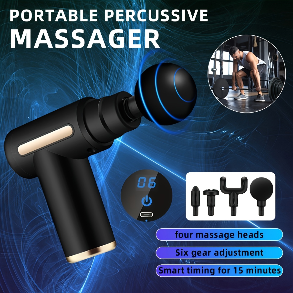 **Portable Deep Tissue Massager | 6-Speed & 4 Heads & 15-Min Timer｜Professional Muscle Recovery, Anytime Anywhere**GREEN - Image 3