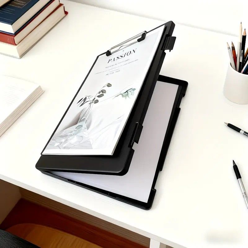 A4 File Box Clip Board 2-in-1, Large Capacity Storage, Strong Metal Clip, Corner Protection Design, Writing Pad, Essential for Organizing Documents/black - Image 1