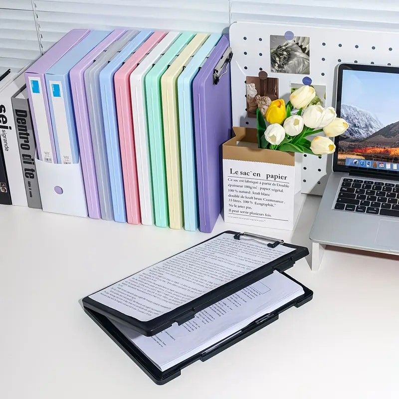 A4 File Box Clip Board 2-in-1, Large Capacity Storage, Strong Metal Clip, Corner Protection Design, Writing Pad, Essential for Organizing Documents/black - Image 2