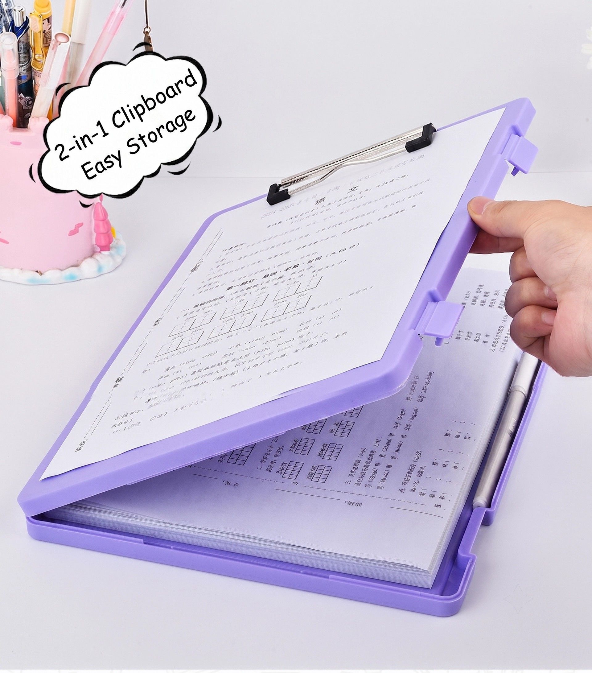 A4 File Box Clip Board 2-in-1, Large Capacity Storage, Strong Metal Clip, Corner Protection Design, Writing Pad, Essential for Organizing Documents/black - Image 3