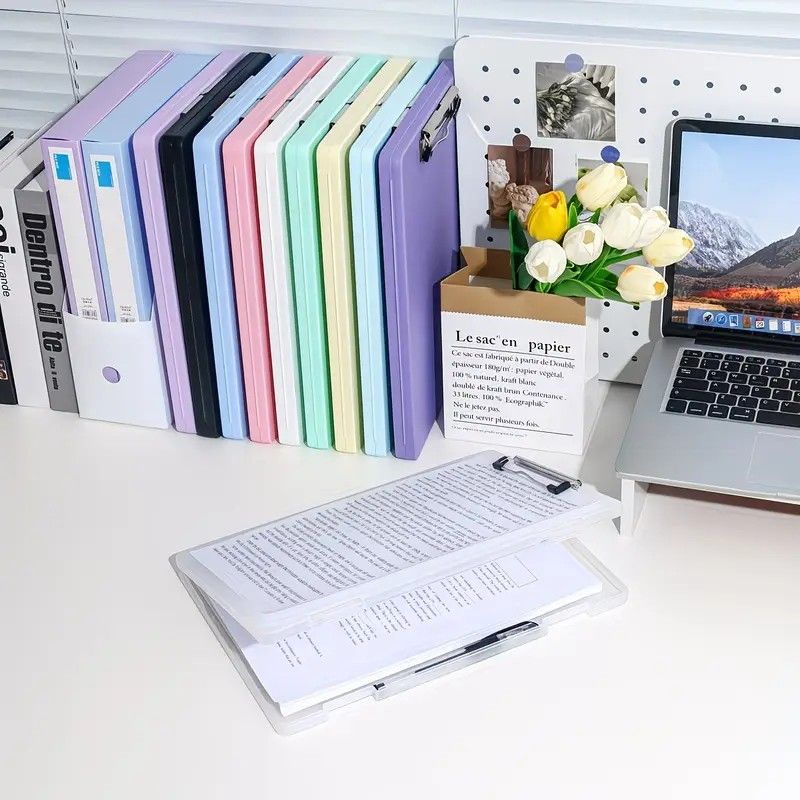 A4 File Box Clip Board 2-in-1, Large Capacity Storage, Strong Metal Clip, Corner Protection Design, Writing Pad, Essential for Organizing Documents/sky blue - Image 6