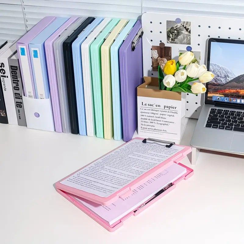 A4 File Box Clip Board 2-in-1, Large Capacity Storage, Strong Metal Clip, Corner Protection Design, Writing Pad, Essential for Organizing Documents/sky blue - Image 7