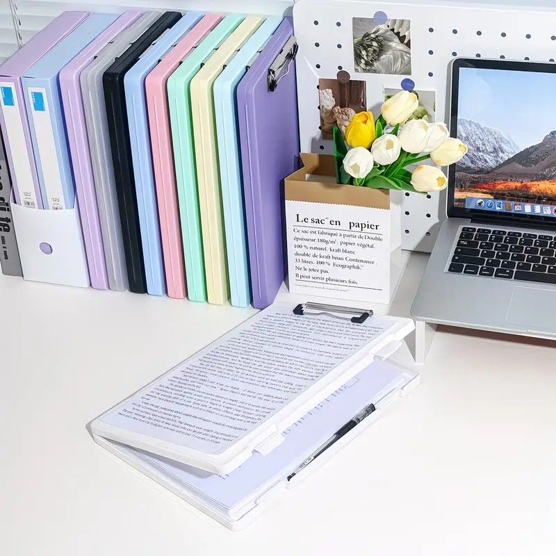 A4 File Box Clip Board 2-in-1, Large Capacity Storage, Strong Metal Clip, Corner Protection Design, Writing Pad, Essential for Organizing Documents/sky blue - Image 8