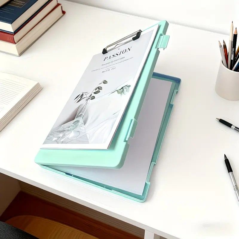 A4 File Box Clip Board 2-in-1, Large Capacity Storage, Strong Metal Clip, Corner Protection Design, Writing Pad, Essential for Organizing Documents/GREEN - Image 1