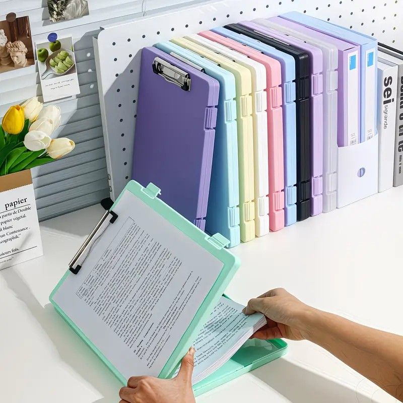 A4 File Box Clip Board 2-in-1, Large Capacity Storage, Strong Metal Clip, Corner Protection Design, Writing Pad, Essential for Organizing Documents/GREEN - Image 3