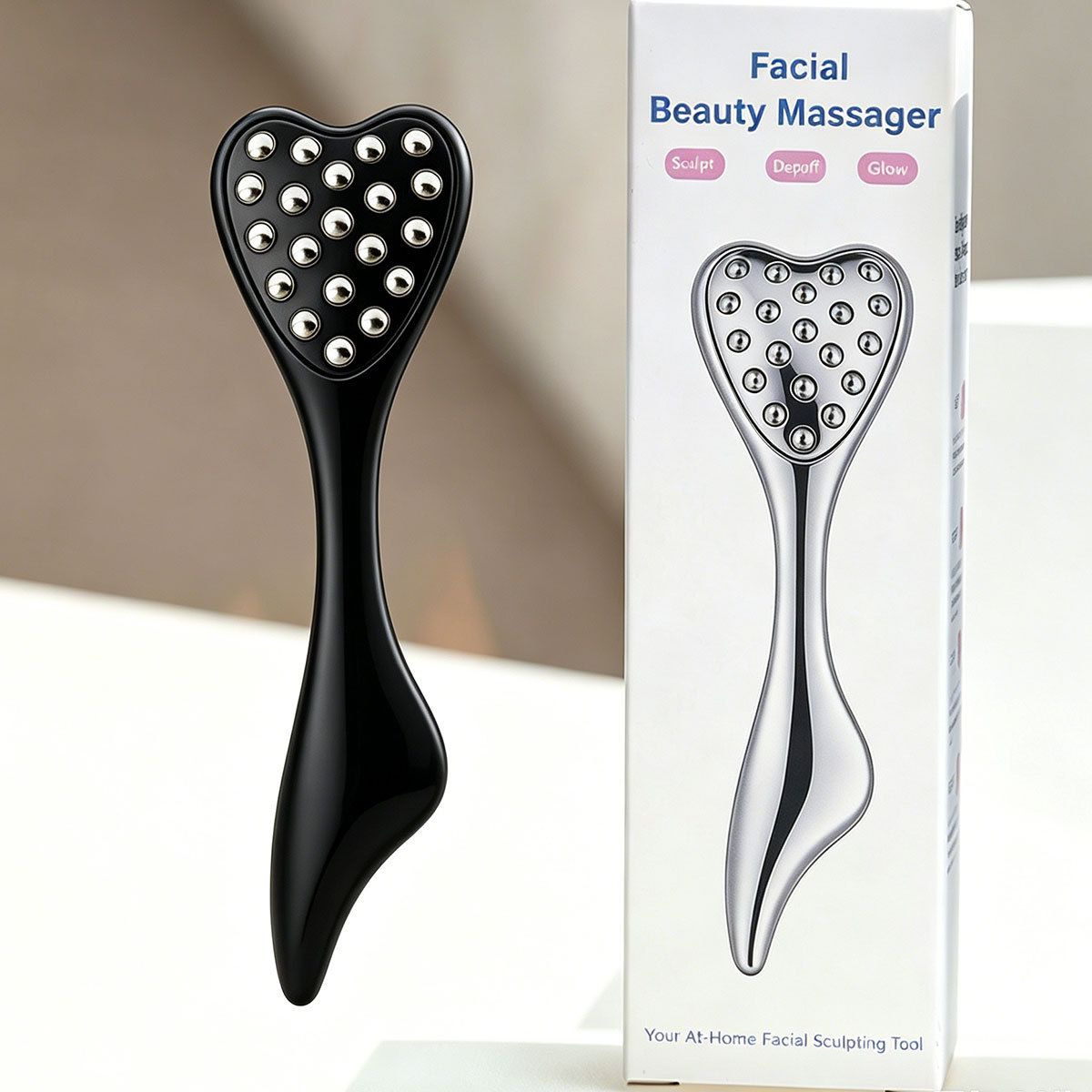 304 Stainless Steel Heart Shaped Roller Ball Massager: Face Lifting and Eye Soothing, Body Scraping and Relaxation, Lightweight and Portable, One Tool for Skincare and Body Care（black) - Image 1
