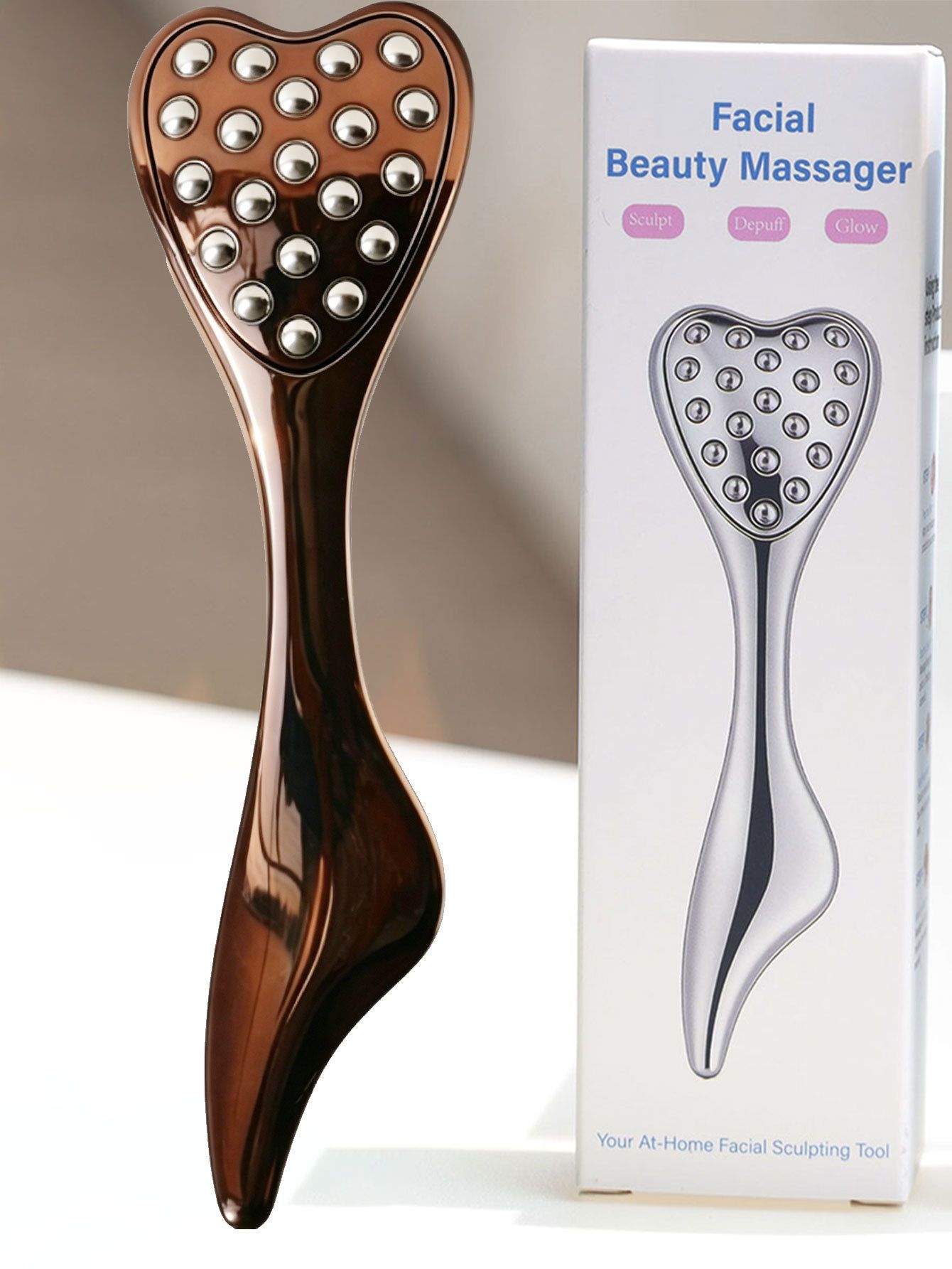 304 Stainless Steel Heart Shaped Roller Ball Massager: Face Lifting and Eye Soothing, Body Scraping and Relaxation, Lightweight and Portable, One Tool for Skincare and Body Care(coffee color) - Image 1