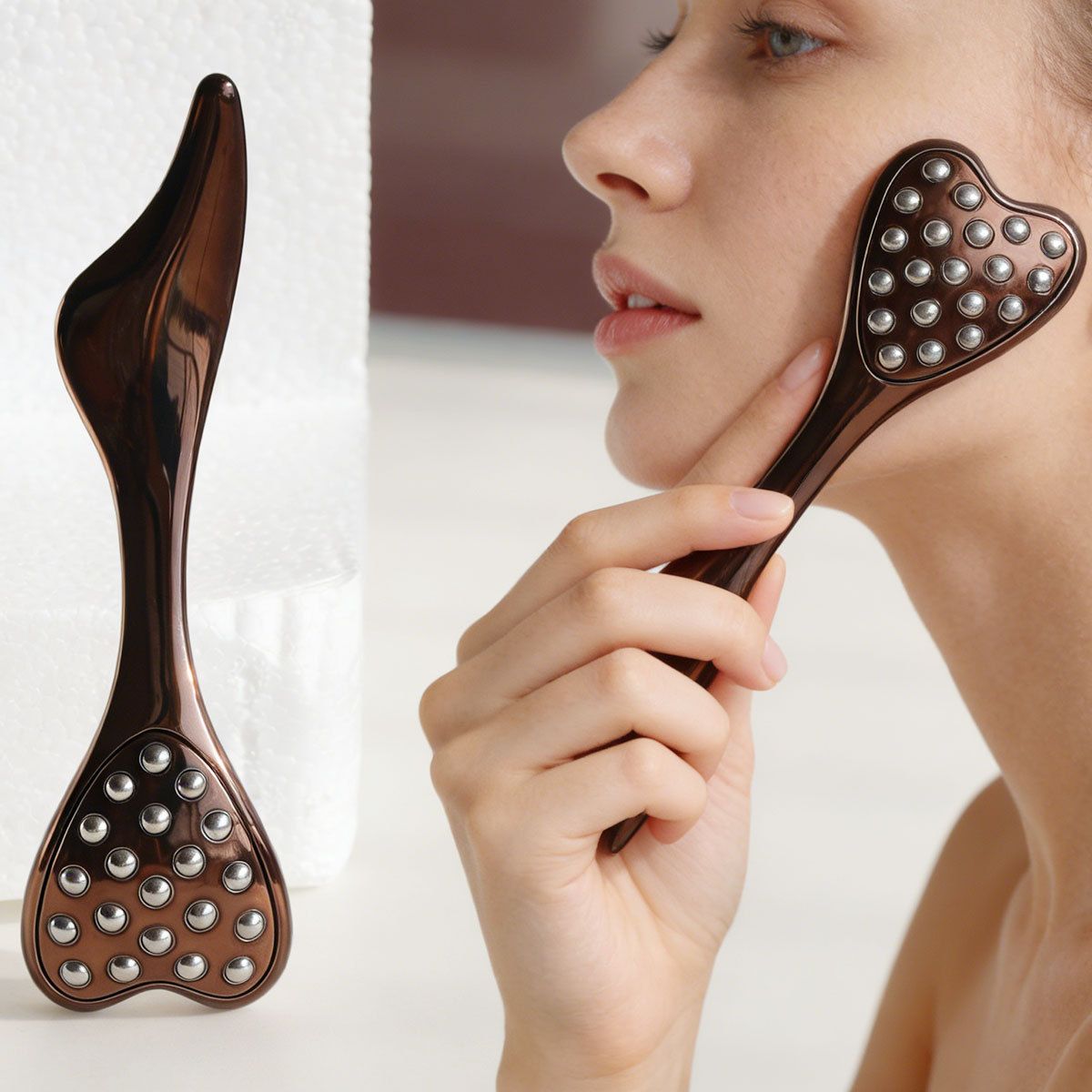 304 Stainless Steel Heart Shaped Roller Ball Massager: Face Lifting and Eye Soothing, Body Scraping and Relaxation, Lightweight and Portable, One Tool for Skincare and Body Care(coffee color) - Image 4
