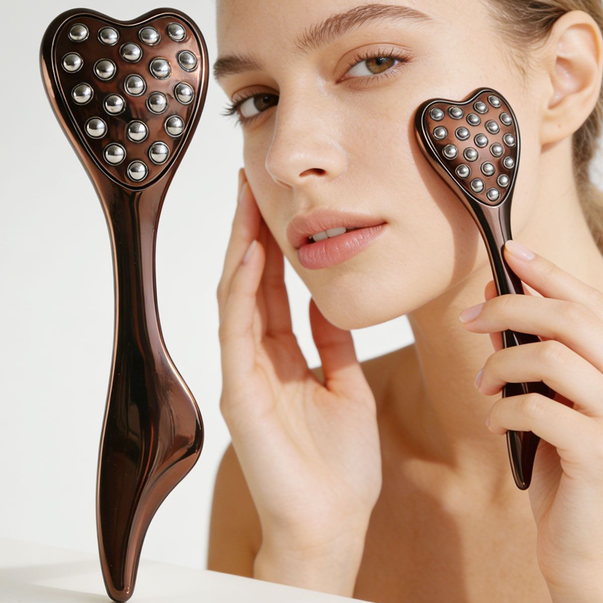 304 Stainless Steel Heart Shaped Roller Ball Massager: Face Lifting and Eye Soothing, Body Scraping and Relaxation, Lightweight and Portable, One Tool for Skincare and Body Care(coffee color) - Image 5