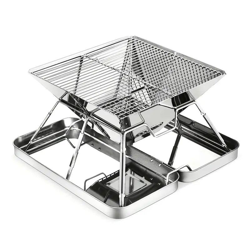 304 Stainless Steel Portable Folding BBQ Grill with Storage Tray for Outdoor Camping Picnics Beach and Backyard - Image 1