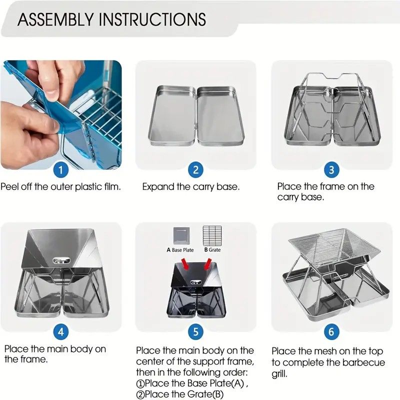 304 Stainless Steel Portable Folding BBQ Grill with Storage Tray for Outdoor Camping Picnics Beach and Backyard - Image 4