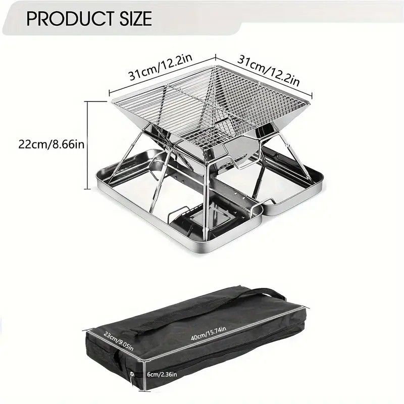 304 Stainless Steel Portable Folding BBQ Grill with Storage Tray for Outdoor Camping Picnics Beach and Backyard - Image 5