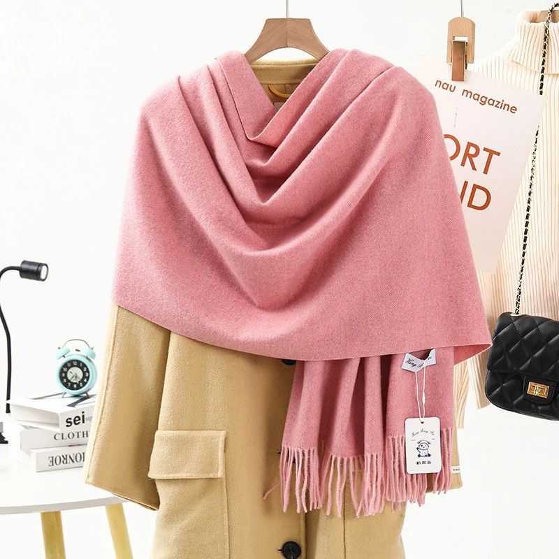 Solid Color Cashmere Wrap Scarf, Thickened for Warmth and Windproof, Bohemian-Style Winter Wardrobe Essential(orange) - Image 8