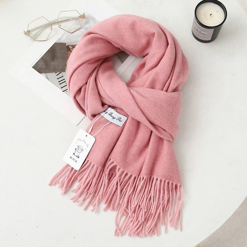 Solid Color Cashmere Wrap Scarf, Thickened for Warmth and Windproof, Bohemian-Style Winter Wardrobe Essential(Rose powder) - Image 4