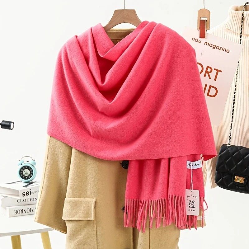 Solid Color Cashmere Wrap Scarf, Thickened for Warmth and Windproof, Bohemian-Style Winter Wardrobe Essential(hide powder) - Image 4