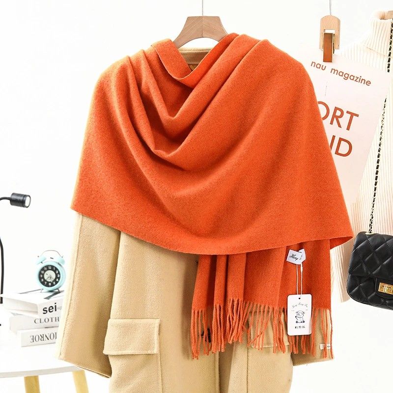 Solid Color Cashmere Wrap Scarf, Thickened for Warmth and Windproof, Bohemian-Style Winter Wardrobe Essential(hide powder) - Image 8