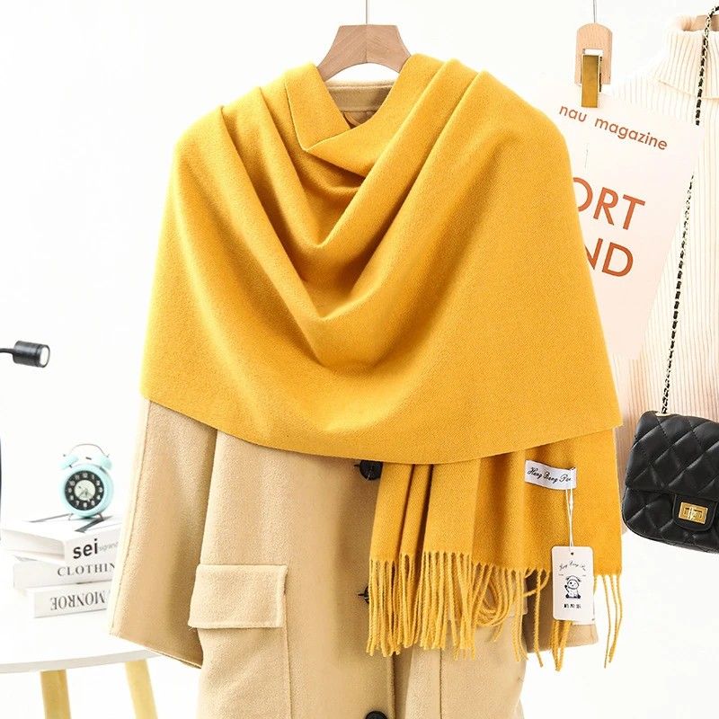 Solid Color Cashmere Wrap Scarf, Thickened for Warmth and Windproof, Bohemian-Style Winter Wardrobe Essential(sky blue) - Image 2