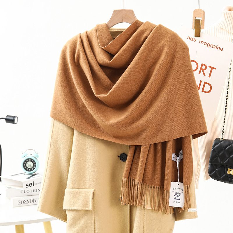 Solid Color Cashmere Wrap Scarf, Thickened for Warmth and Windproof, Bohemian-Style Winter Wardrobe Essential(camel) - Image 1