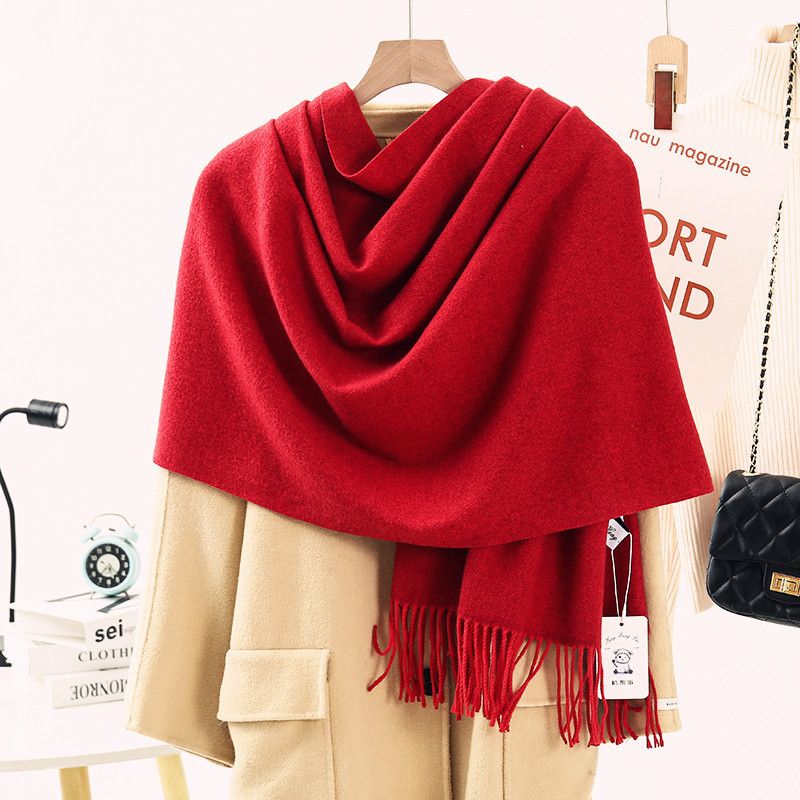 Solid Color Cashmere Wrap Scarf, Thickened for Warmth and Windproof, Bohemian-Style Winter Wardrobe Essential(burgundy43) - Image 1