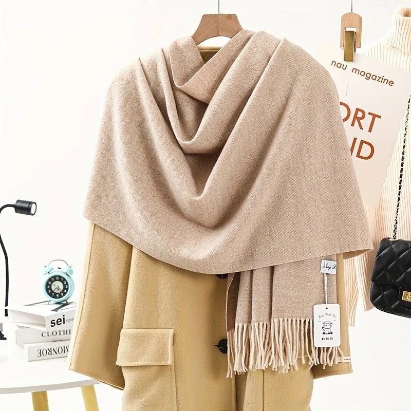 Solid Color Cashmere Wrap Scarf, Thickened for Warmth and Windproof, Bohemian-Style Winter Wardrobe Essential(burgundy43) - Image 5