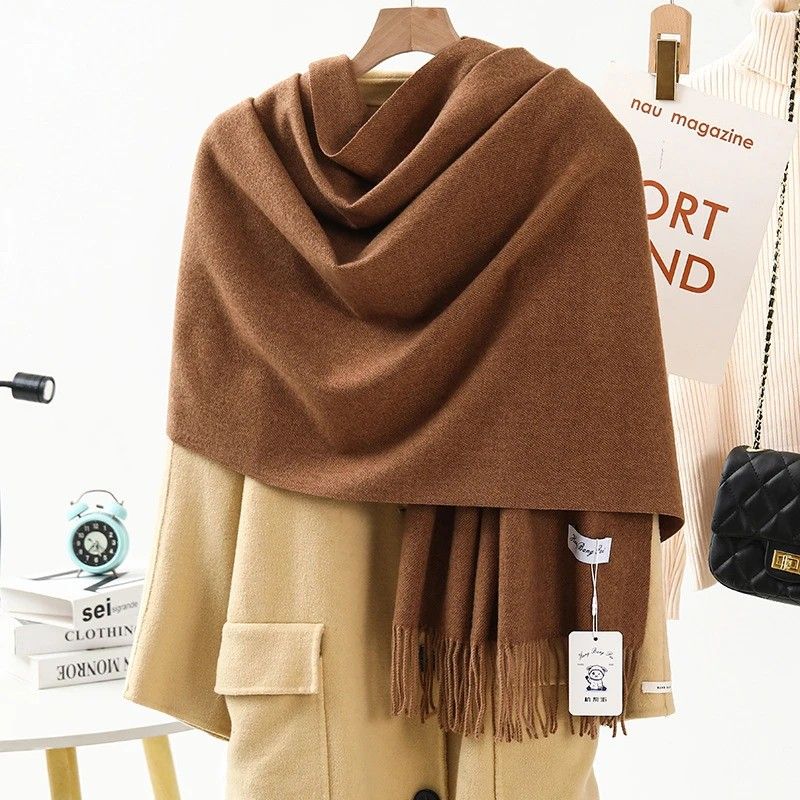 Solid Color Cashmere Wrap Scarf, Thickened for Warmth and Windproof, Bohemian-Style Winter Wardrobe Essential(burgundy43) - Image 8