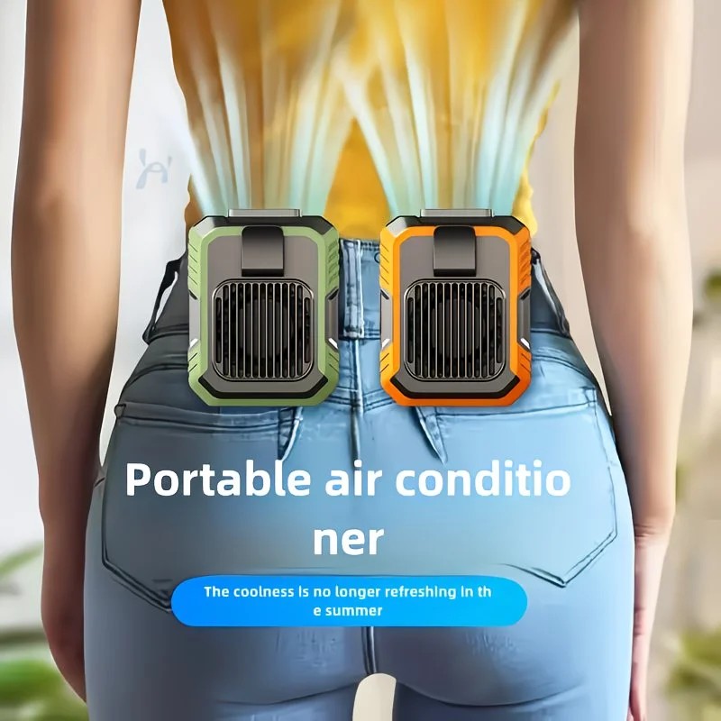 Wall-mounted USB rechargeable dual-purpose fan, integrating rapid cooling, dehumidification, and lighting functions. Features three-speed wind adjustment, can be worn on the waist via a hanging strap, with quiet operation, GREEN - Image 3