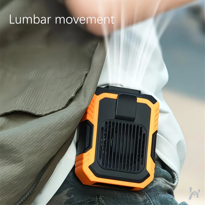 Wall-mounted USB rechargeable dual-purpose fan, integrating rapid cooling, dehumidification, and lighting functions. Features three-speed wind adjustment, can be worn on the waist via a hanging strap,Orange - Image 1