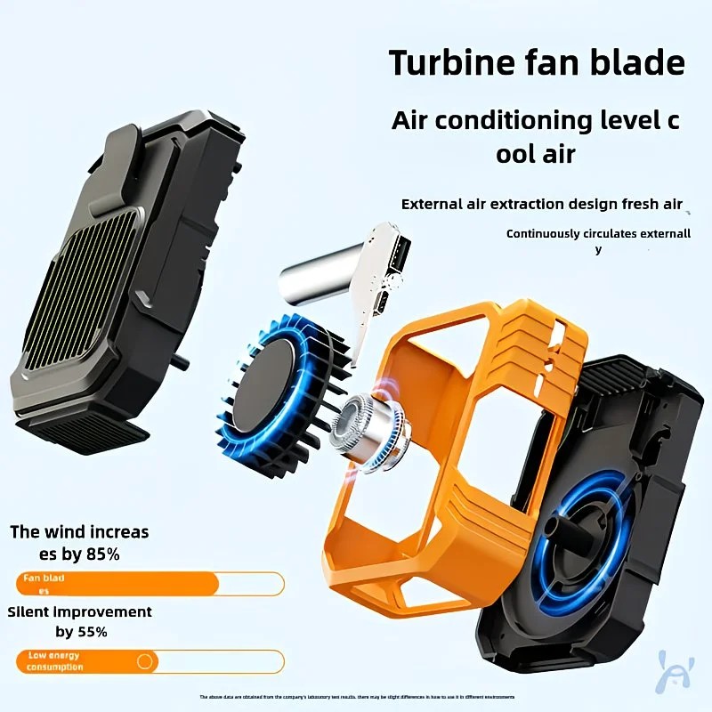 Wall-mounted USB rechargeable dual-purpose fan, integrating rapid cooling, dehumidification, and lighting functions. Features three-speed wind adjustment, can be worn on the waist via a hanging strap,Orange - Image 4