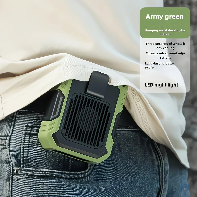 Wall-mounted USB rechargeable dual-purpose fan, integrating rapid cooling, dehumidification, and lighting functions. Features three-speed wind adjustment, can be worn on the waist via a hanging strap,Orange - Image 7