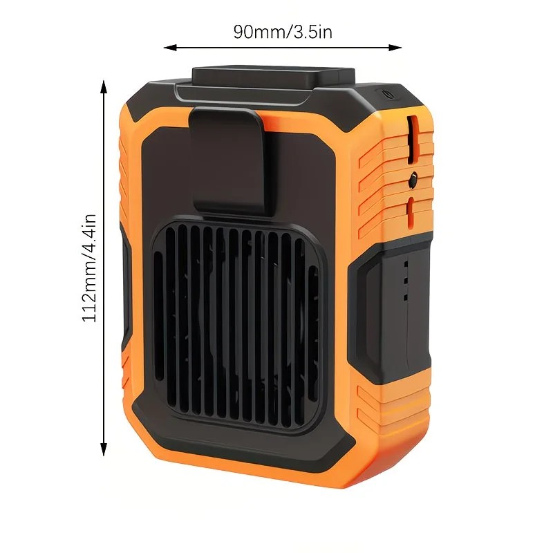 Wall-mounted USB rechargeable dual-purpose fan, integrating rapid cooling, dehumidification, and lighting functions. Features three-speed wind adjustment, can be worn on the waist via a hanging strap,Orange - Image 8