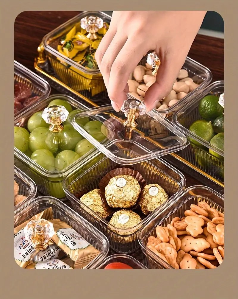 1-Piece 8-Compartment Snack Tray, BPA-Free Plastic Food-Grade Snack Organizer, Perfect for Nuts, Fruits, Candies, Potato Chips - Elegant Gold Decor for Home Entertainment, Party Snack Table Decoration, Party Snack Storage Box | Gold-Plated Tray - Image 2