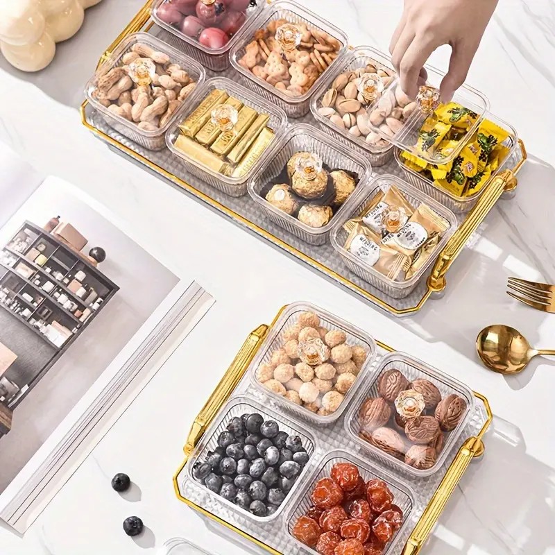 1-Piece 8-Compartment Snack Tray, BPA-Free Plastic Food-Grade Snack Organizer, Perfect for Nuts, Fruits, Candies, Potato Chips - Elegant Gold Decor for Home Entertainment, Party Snack Table Decoration, Party Snack Storage Box | Gold-Plated Tray - Image 6