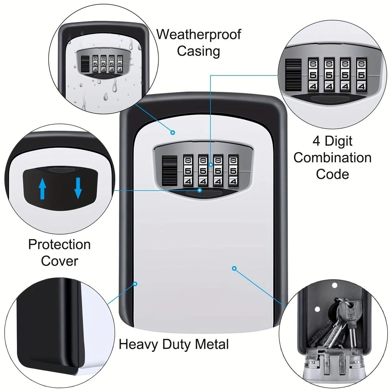 Household Wall-Mounted Key Box, Waterproof Secure Key Lockbox with Combination Lock, Large-Capacity Outdoor Key Safe for Storing Spare House Keys.BLACK - Image 2