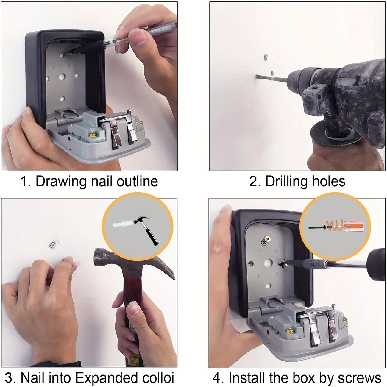 Household Wall-Mounted Key Box, Waterproof Secure Key Lockbox with Combination Lock, Large-Capacity Outdoor Key Safe for Storing Spare House Keys.BLACK - Image 5