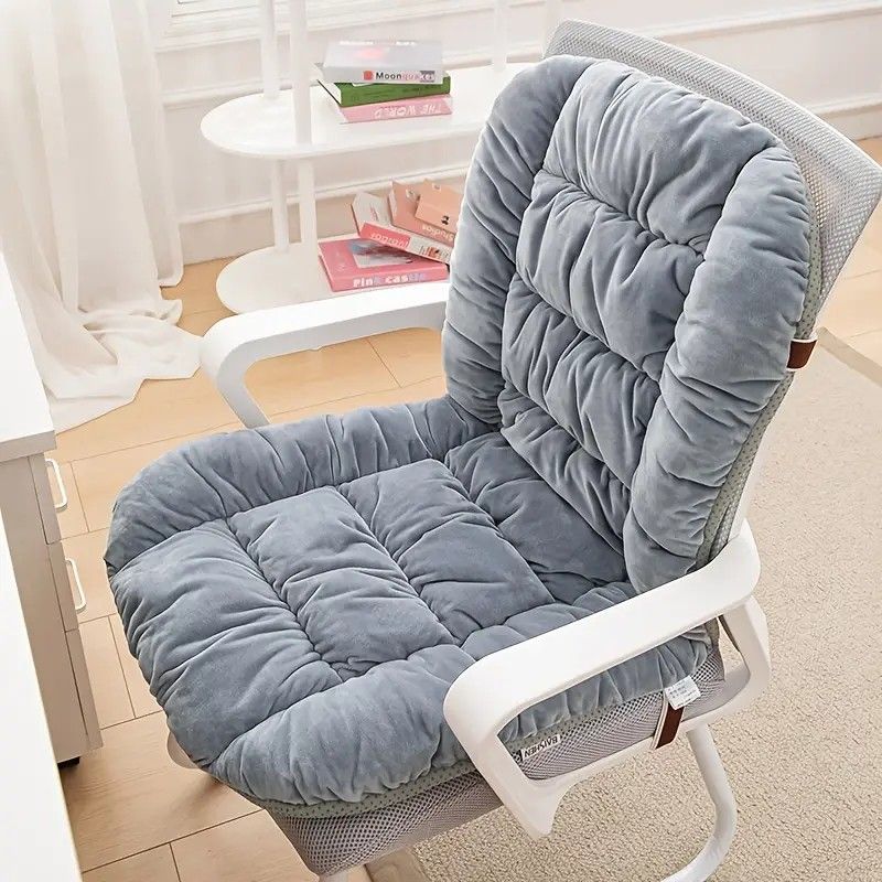 Winter Thick Fleece Seat & Back Cushion Set - 90cm Sofa Office Chair Warmer （French grey） - Image 1