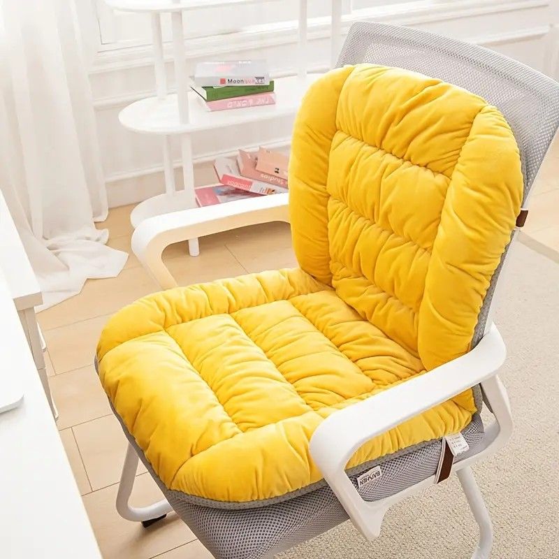 Winter Thick Fleece Seat & Back Cushion Set - 90cm Sofa Office Chair Warmer (YELLOW) - Image 1