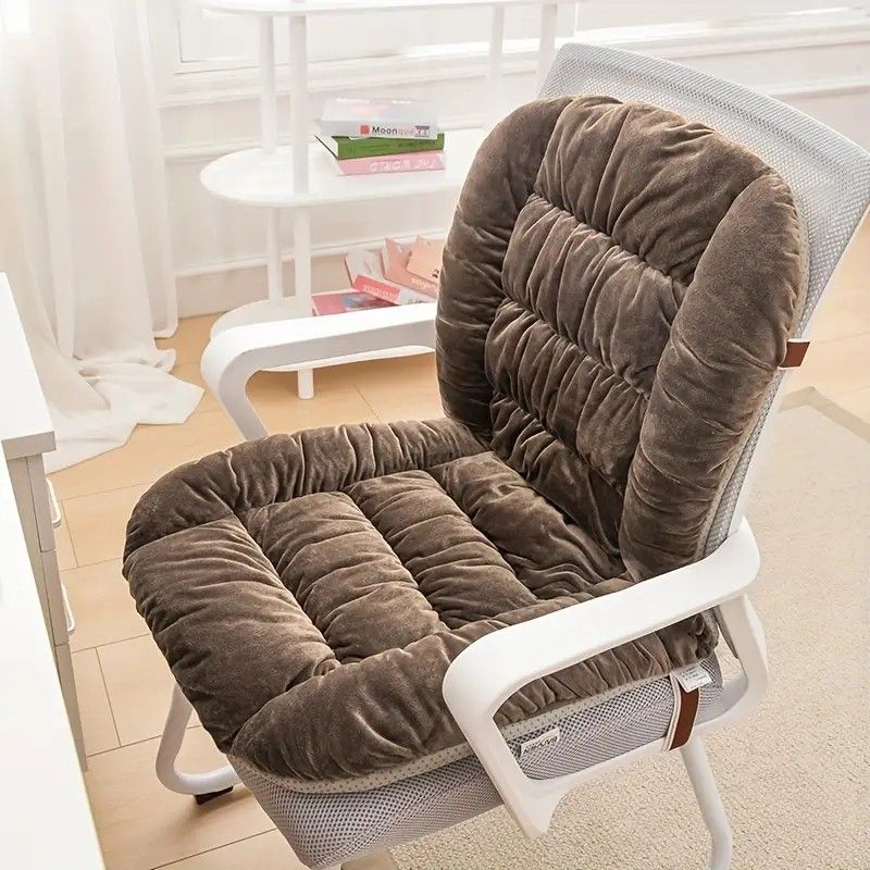 Winter Thick Fleece Seat & Back Cushion Set - 90cm Sofa Office Chair Warmer (BROWN) - Image 1