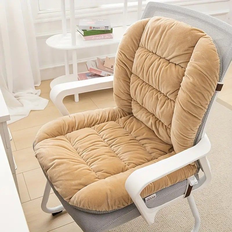 Winter Thick Fleece Seat & Back Cushion Set - 90cm Sofa Office Chair Warmer （khaki） - Image 1