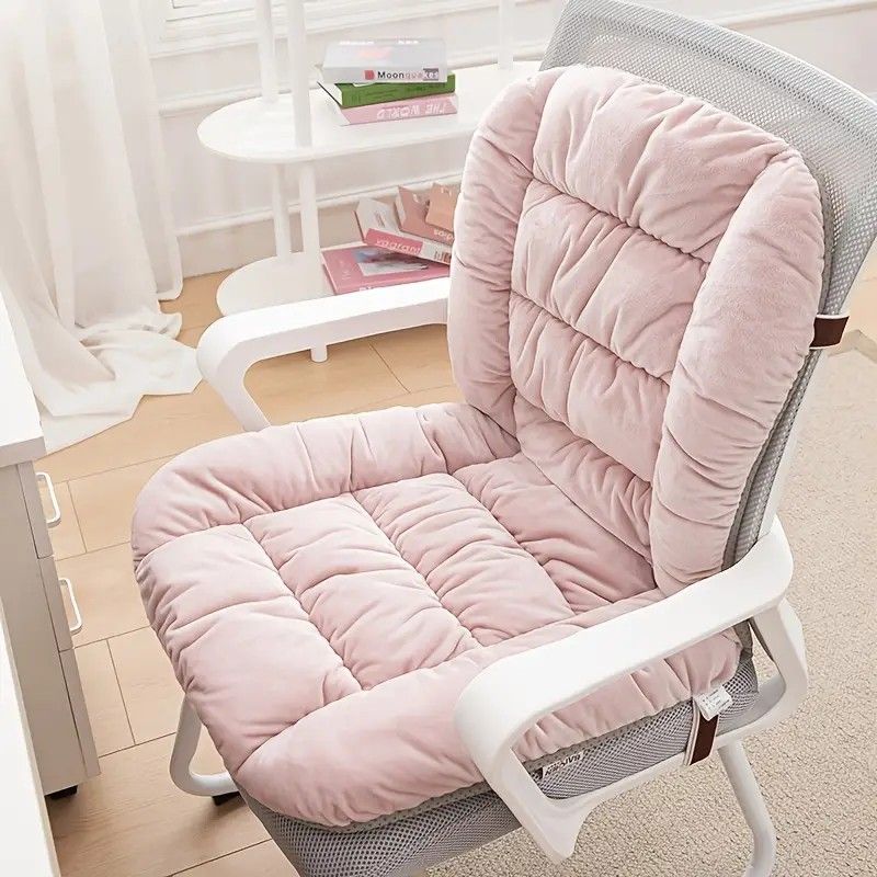 Winter Thick Fleece Seat & Back Cushion Set - 90cm Sofa Office Chair Warmer (PINK) - Image 1