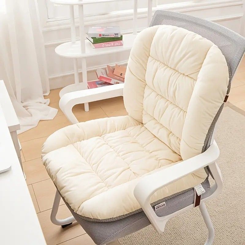 Winter Thick Fleece Seat & Back Cushion Set - 90cm Sofa Office Chair Warmer （sandy beige） - Image 1