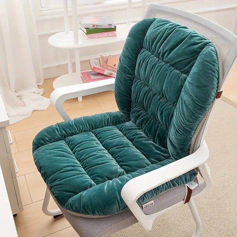 Winter Thick Fleece Seat & Back Cushion Set - 90cm Sofa Office Chair Warmer （dark green） - Image 1