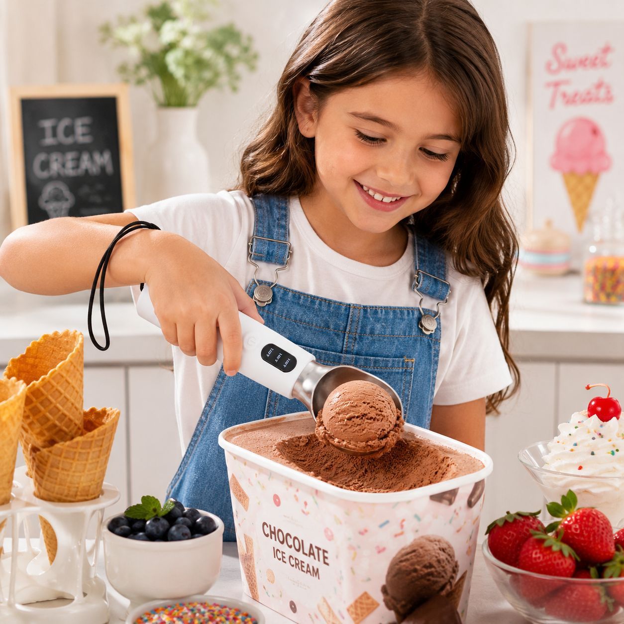Rechargeable Smart Heated Ice Cream Scoop, 3 Temperature Settings for Quick Scooping, Zinc Alloy Head with Silicone Handle, Type-C Charging, Essential Home Dessert Tool./WHITE - Image 8